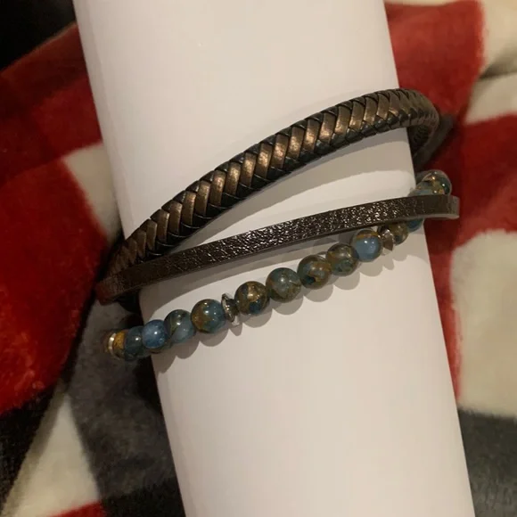 NWOT | Men's Layered Bracelets Leather - Picture 1 of 5